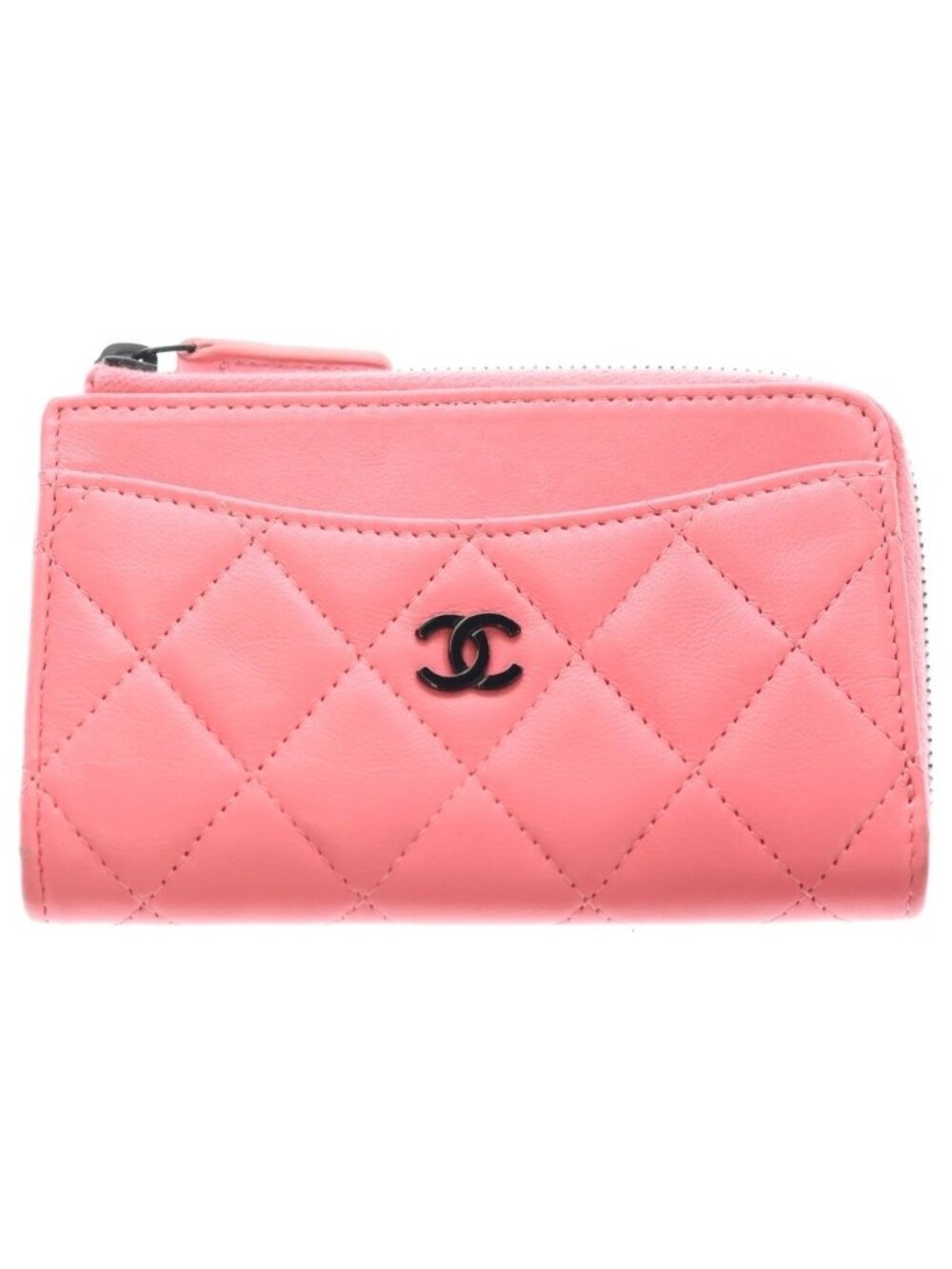 Chanel Quilted Fragment Case Card Mini Wallet Salmon Pink Lambskin Black